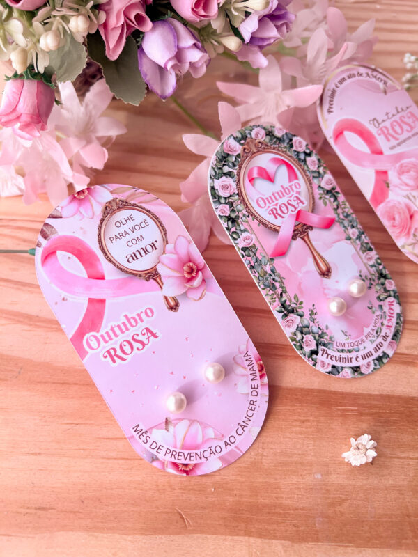 Par de Brincos de pérola  Personalizado - Outubro Rosa - Image 3